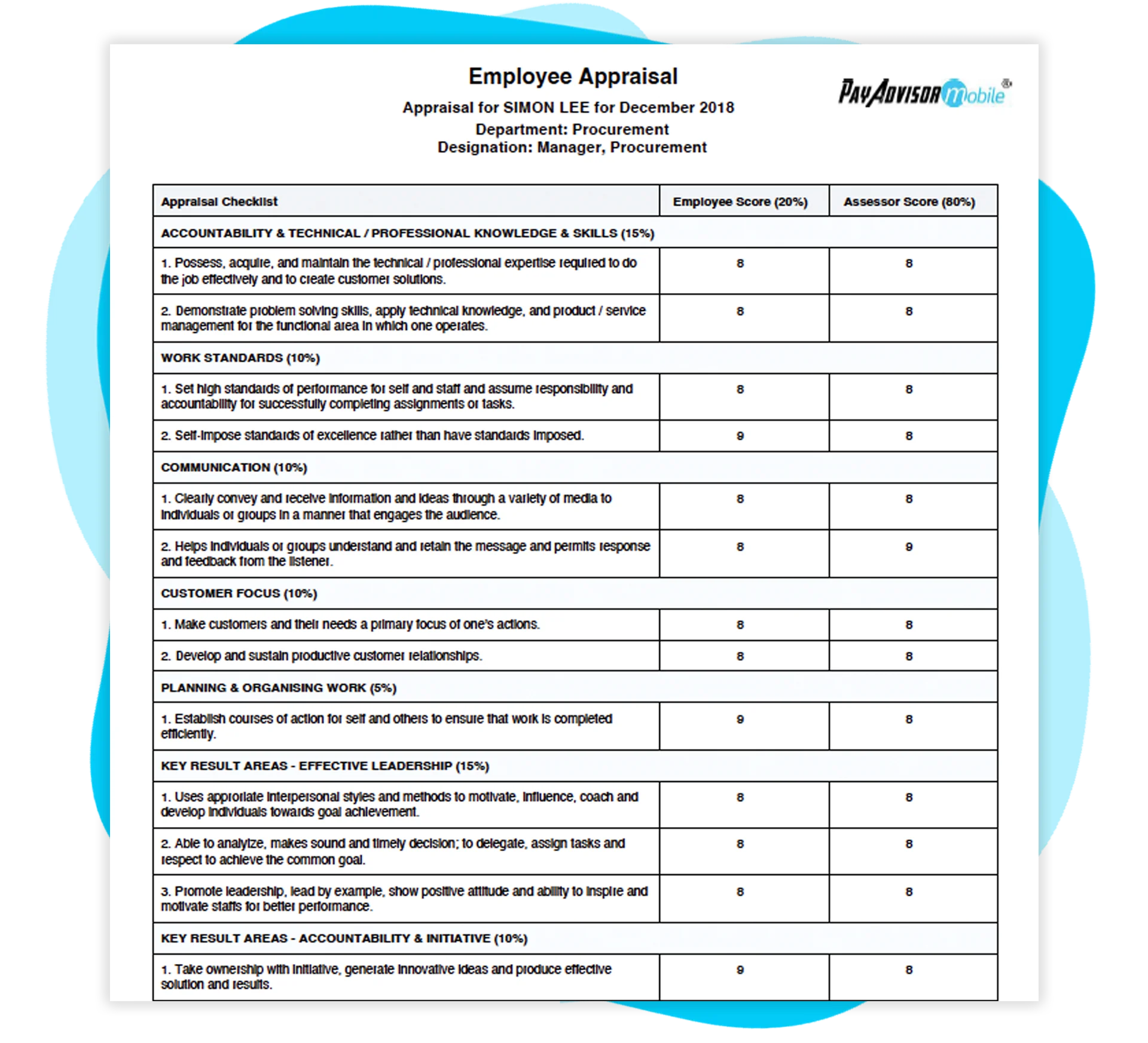Performance appraisal document template screenshot