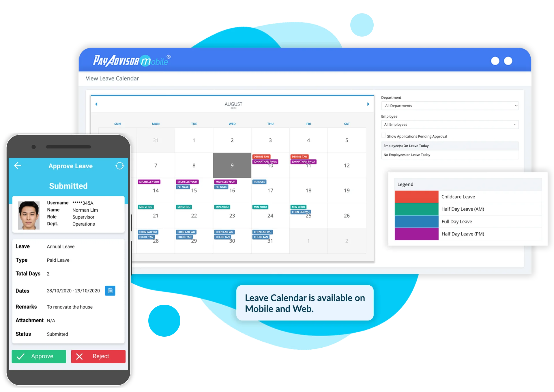 PayAdvisorMobile® leave management dashboard screenshot