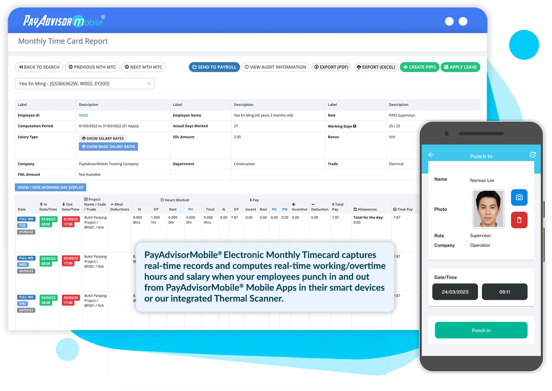 PayAdvisorMobile® time and attendance dashboard screenshot
