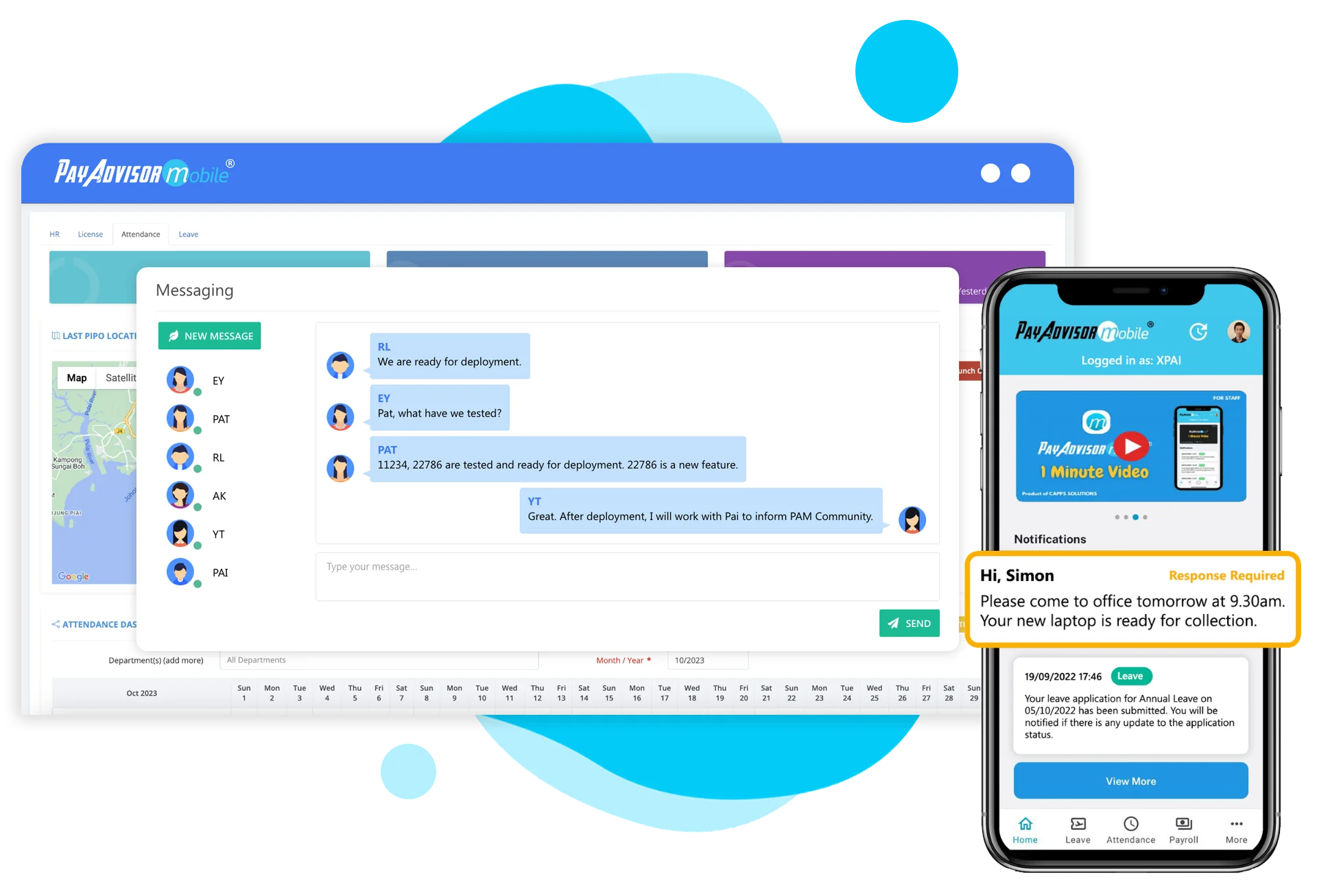 PayAdvisorMobile® web and mobile messaging tools for employee communication