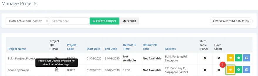 Step 1 - Download project QR code from PayAdvisorMobile® project view page