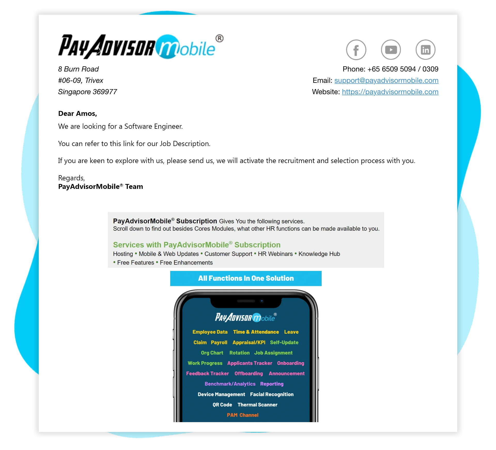 PayAdvisorMobile® offboarding automated email system screenshot
